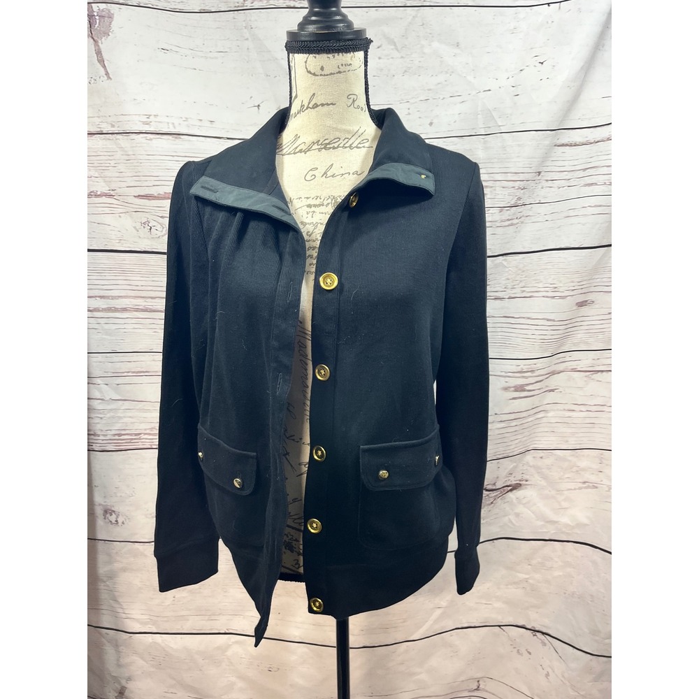 Charter Club Weekend Black Cotton Collared Button Front Jacket Women's Medium